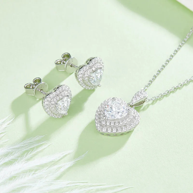 Elegant 1 Piece Sterling Silver Moissanite Heart Shape Set