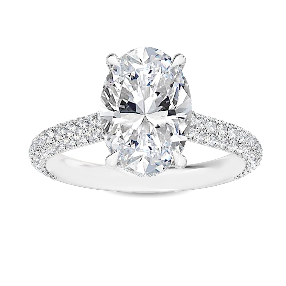 1 Carat (ctw) 14K White Gold Oval,Round Cut LAB GROWN Diamond Vintage Engagement Ring (Color D-E Clarity VS1-VS2)
