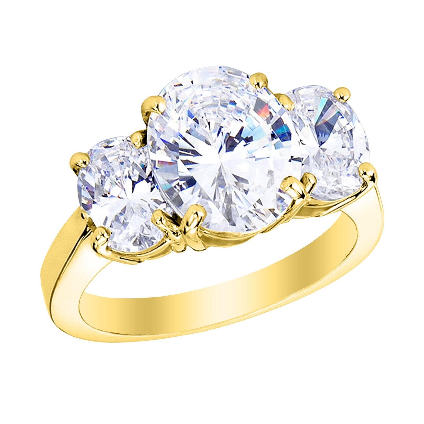 1 Carat 3 Three Stone Oval Diamond Engagement Ring 14K Yellow Gold H-I Color SI1-SI2 Clarity