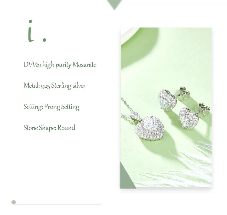 Elegant 1 Piece Sterling Silver Moissanite Heart Shape Set