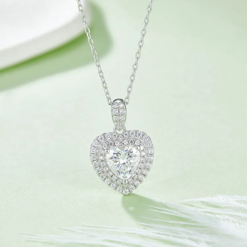 Elegant 1 Piece Sterling Silver Moissanite Heart Shape Set