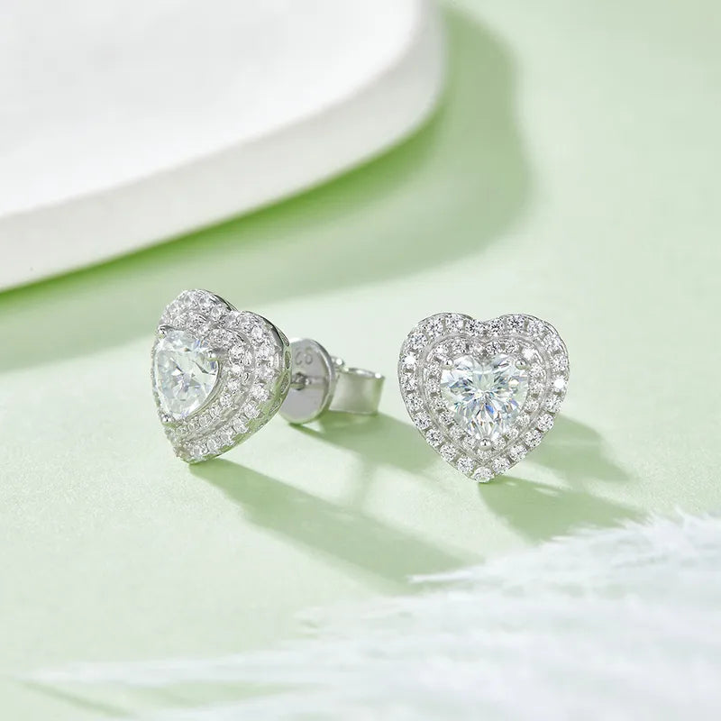 Elegant 1 Piece Sterling Silver Moissanite Heart Shape Set