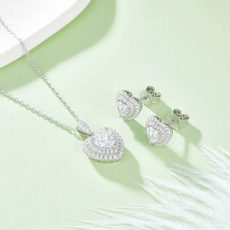 Elegant 1 Piece Sterling Silver Moissanite Heart Shape Set