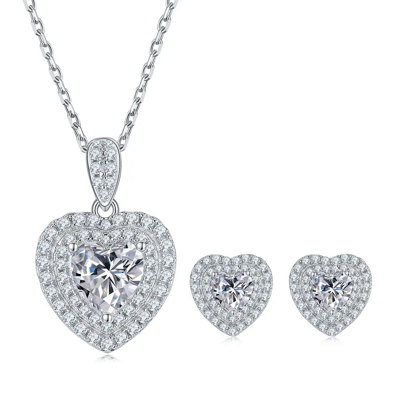 Elegant 1 Piece Sterling Silver Moissanite Heart Shape Set