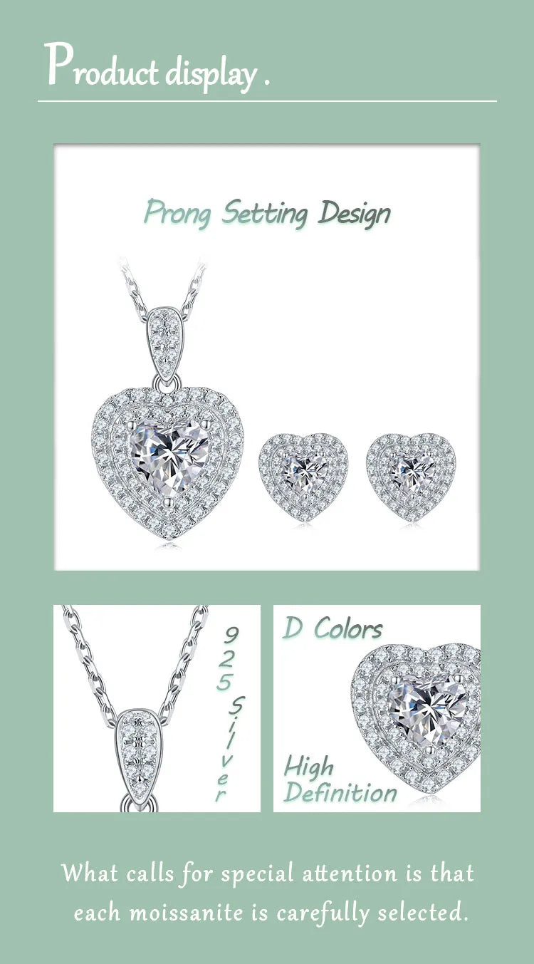 Elegant 1 Piece Sterling Silver Moissanite Heart Shape Set