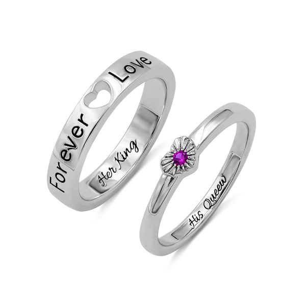 Personalized Heart Birthstone Couple Rings Gift for Lovers