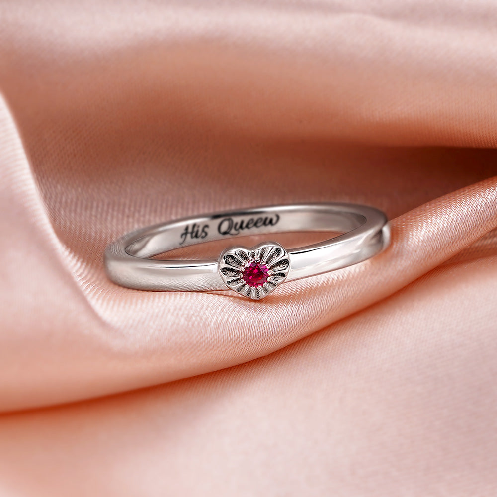 Personalized Heart Birthstone Couple Rings Gift for Lovers