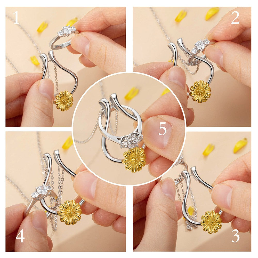 Sterling Silver Ring Holder Necklace,  Ring Keeper with Sunflower, Engagement Wedding Ring Necklace Holder, Gift for Wife Girlfriend