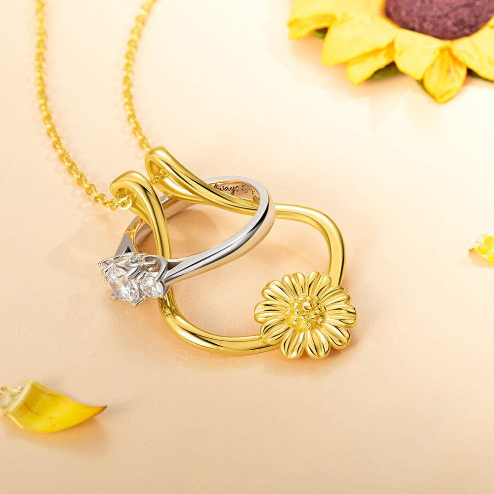 Sterling Silver Ring Holder Necklace,  Ring Keeper with Sunflower, Engagement Wedding Ring Necklace Holder, Gift for Wife Girlfriend