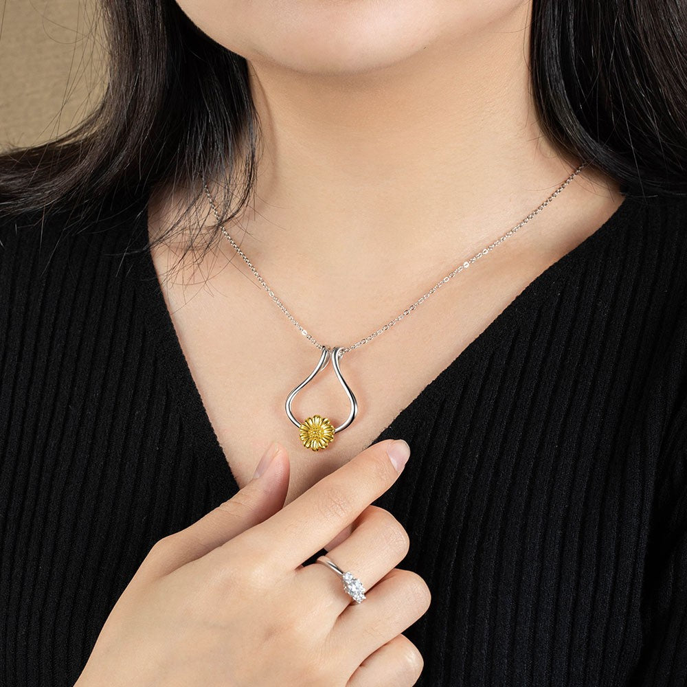 Sterling Silver Ring Holder Necklace,  Ring Keeper with Sunflower, Engagement Wedding Ring Necklace Holder, Gift for Wife Girlfriend