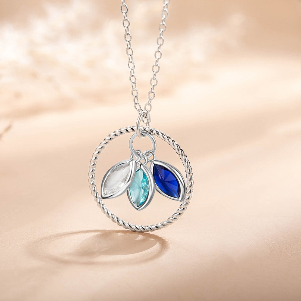 Custom Family 2-5 Birthstones Necklace with Circle Pendant, Sterling Silver 925 Birthstone Jewelry, Birthday/Mother's Day Gift for Mom/Grandma/Wife