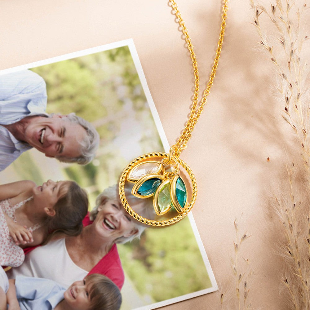 Custom Family 2-5 Birthstones Necklace with Circle Pendant, Sterling Silver 925 Birthstone Jewelry, Birthday/Mother's Day Gift for Mom/Grandma/Wife