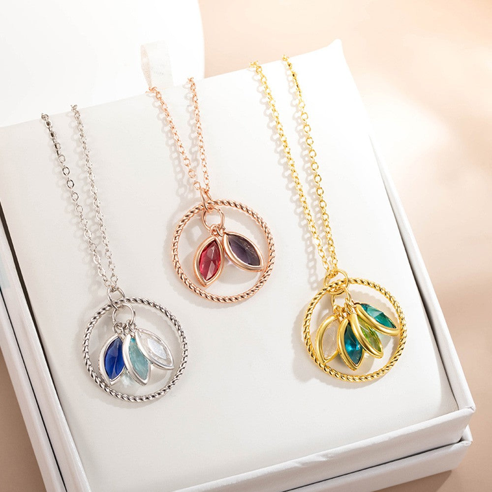 Custom Family 2-5 Birthstones Necklace with Circle Pendant, Sterling Silver 925 Birthstone Jewelry, Birthday/Mother's Day Gift for Mom/Grandma/Wife