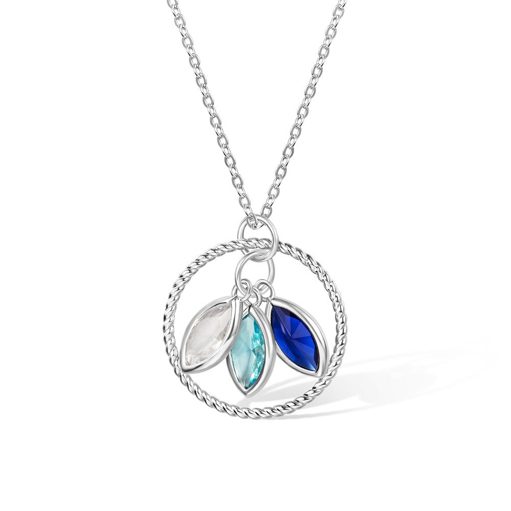 Custom Family 2-5 Birthstones Necklace with Circle Pendant, Sterling Silver 925 Birthstone Jewelry, Birthday/Mother's Day Gift for Mom/Grandma/Wife