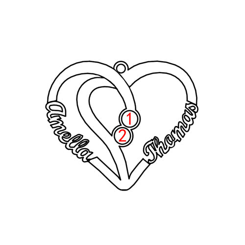 Heart Names Necklace with Two Birthstones In Rose Gold