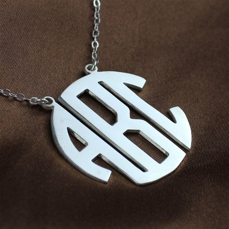 Sterling Silver Block Monogram Pendant Necklace
