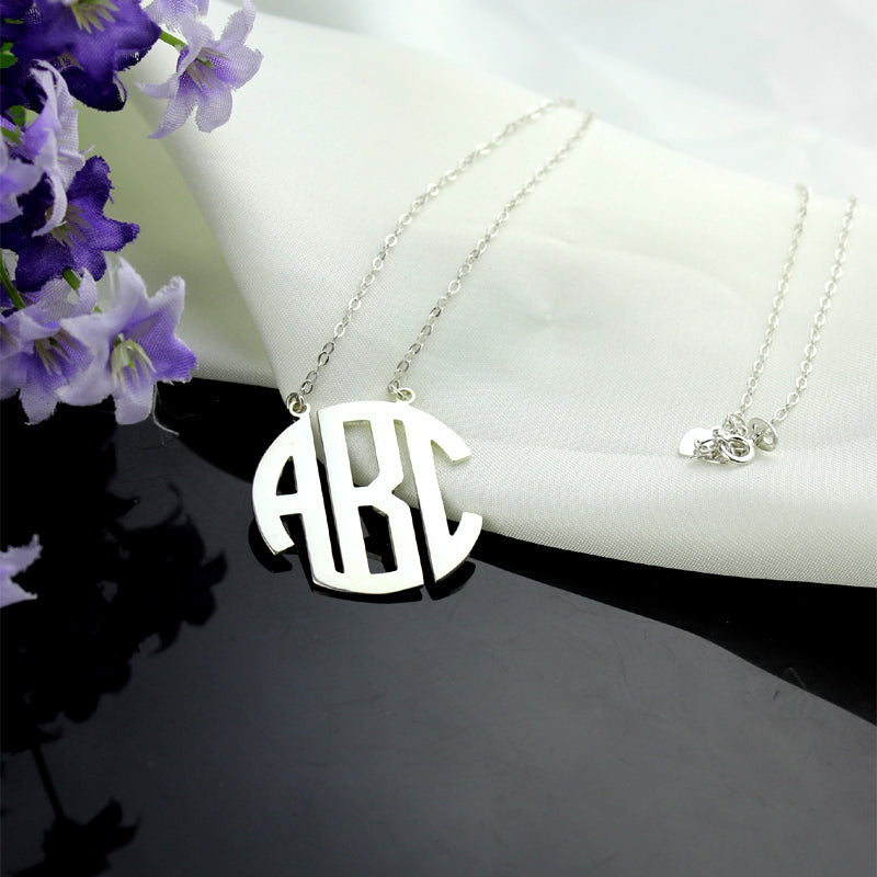 Sterling Silver Block Monogram Pendant Necklace